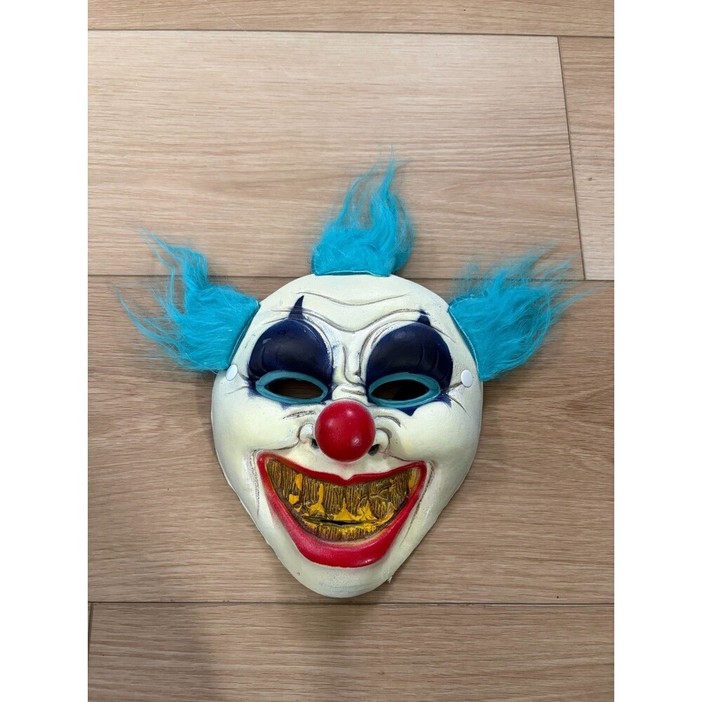 Creepy Evil Clown Mask Blue Hair Scary Halloween Costume Horror Grinning Teeth